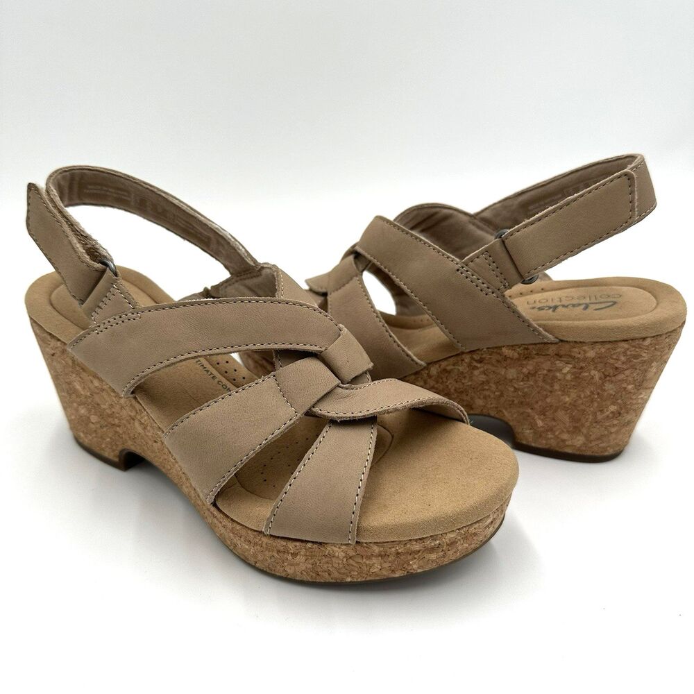Giselle Beach Slingback Wedge Sandal Tan Women's 6.5 Casual Resortwear Comfort